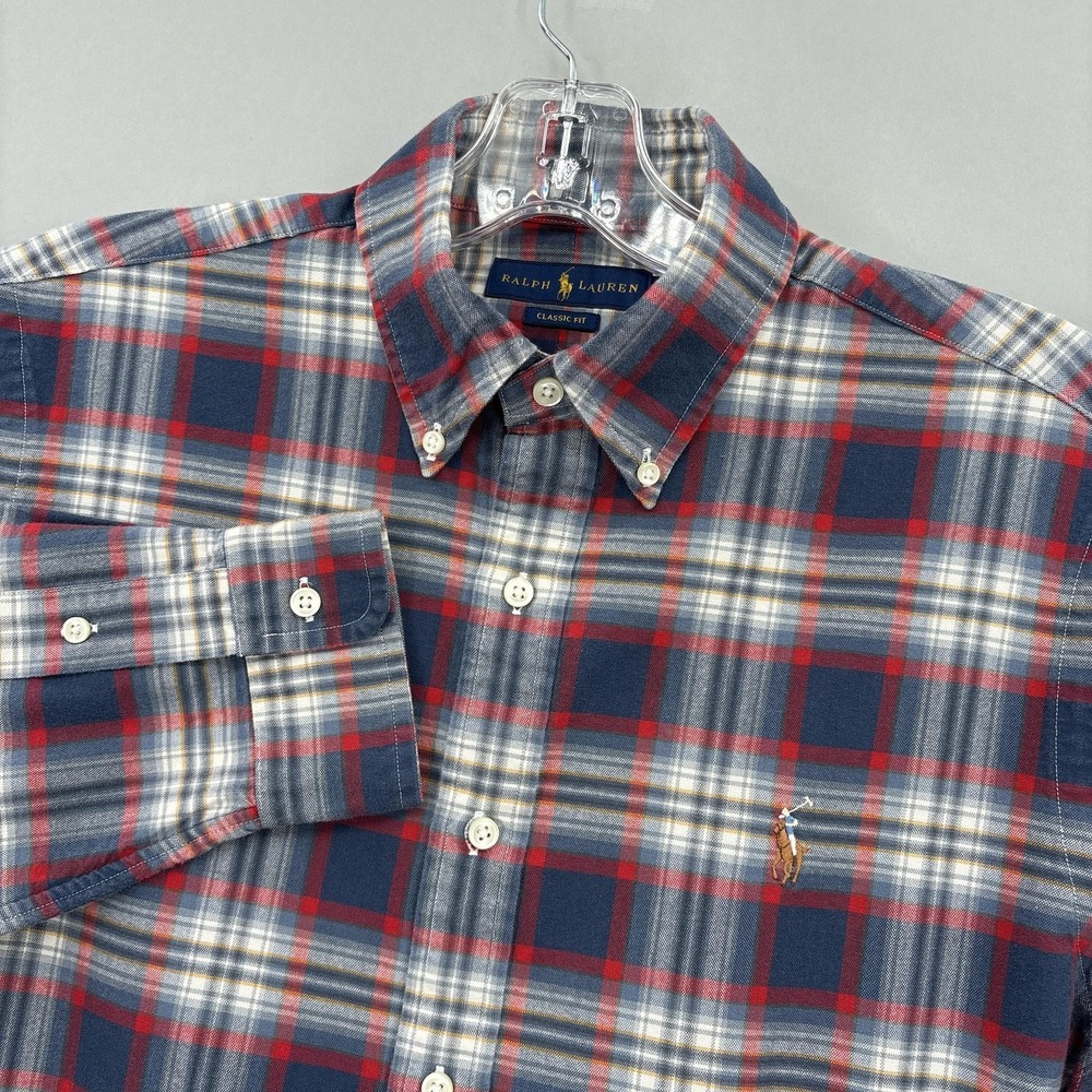Ralph Lauren Shirt Mens Medium Blue Red Plaid Button Down Long Sleeve Cotton